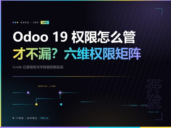 Odoo 19 权限怎么管才不漏?六维权限矩阵、ir.rule 记录规则与字段级控制实战 2026