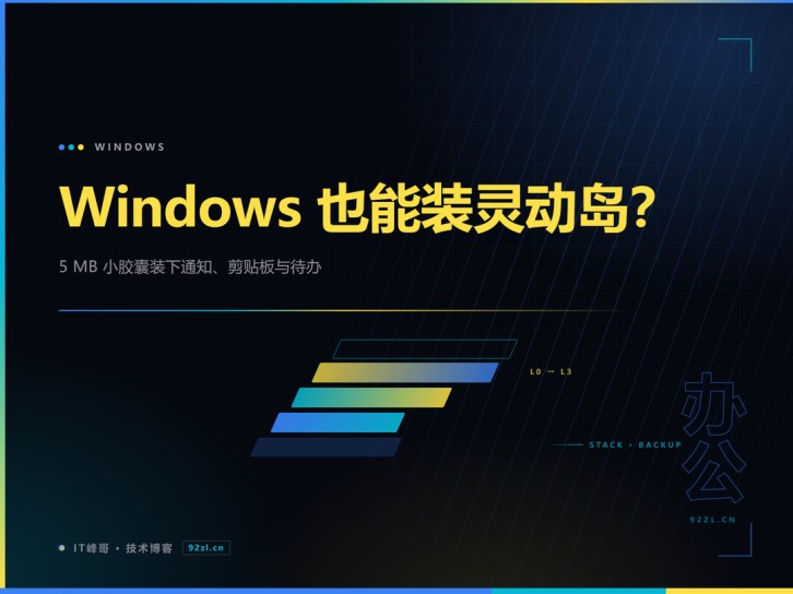 Windows 也能装灵动岛？Fly Island 5 MB 小胶囊装下通知、剪贴板与待办